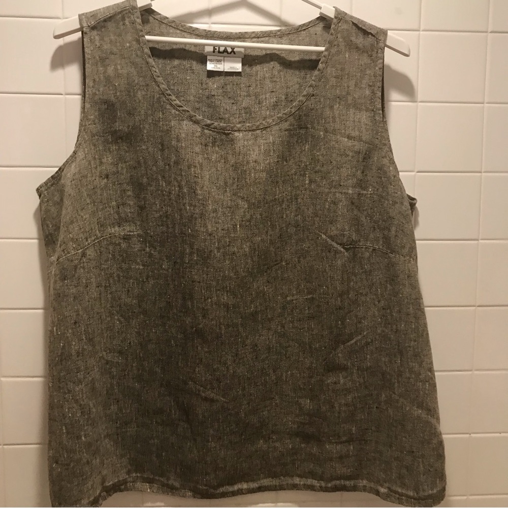FLAX 3G Woman’s Tank Top Black Gray Cream flecks 100% Linen Loose and Comfy